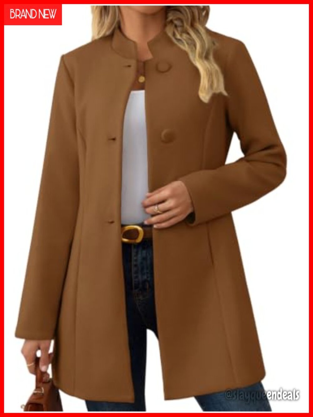 Womens Wool Pea Coat Slim Fit Back Slit Mid-Long